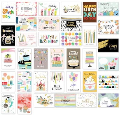 Dailygoods- Verjaardagskaarten Set van 36 - Wenskaarten met Enveloppen - Stijlvolle Ontwerpen - Geschikt voor Iedereen - Ruimte voor Persoonlijke Berichten
