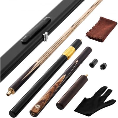 VEVOR snookerkeu (1447,8 mm / 540 g) met verlengstuk, lederen tip, aluminium koffer en handdoek; geschikt voor professionele pooltafels, bars, thuis en op kantoor.
