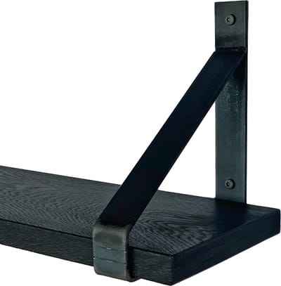 GoudmetHout® Wandplank Industrieel - 40 x 20 cm Muurplank - Zwart Eiken Hout - Decoratie Wandrek & Boekenrek - Hangplank Keuken - Wall Shelf + 2 Plankdragers van Ruw Staal