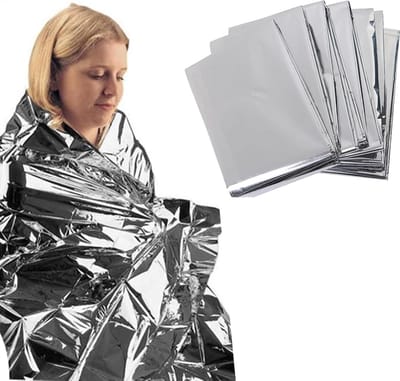 overlevingsdeken - set van 6 stuks - 210 x 160 cm - Isolatiedeken - Reddingsdeken - voor buiten, wandelen, kamperen, survival, marathon of Mensen met onderkoeling - zilver