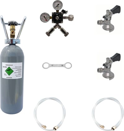Accessoirepakket voor biersystemen 2-kraans - met CO2-Fles 2,0 kg, met Fustkoppeling Type A, Type S
