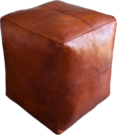 Leren poef (XL) - Cognac bruin - Vierkante poef - Handgemaakt - Gevuld geleverd - Poufs&Pillows