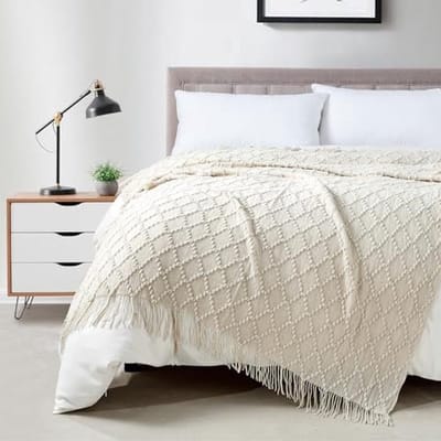 BOURINA Textured Blanket Solid Soft Throws and Blankets for Sofa or Bed Knitted Decorative Blanket 50 x 70 Inch Beige