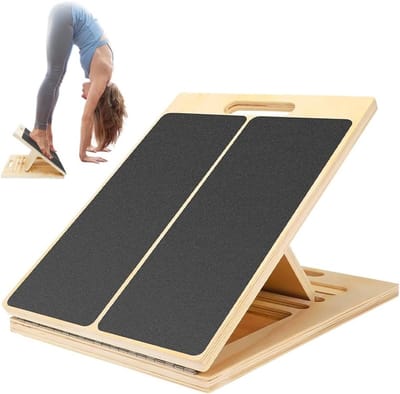 Verstelbaar en Antislip Balance Board van Hout voor Fysiotherapie, Oefeningen en Balanstraining met Calf Stretcher en Hellend Plank voor Volwassenen