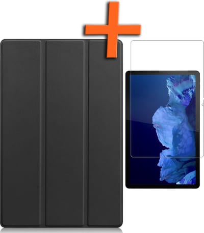 Hoesje - Geschikt voor Lenovo Tab P11 Plus - Met Screenprotector - Trifold Bookcase - Hard Cover - Hardcover Book Case - Tablet Hoes - Zwart