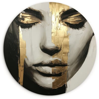 WallCircle® Wandcirkel 120x120 cm - Muurcirkel Ogen - Gezicht - Goud - Strepen - Muurdecoratie woonkamer - Wanddecoratie slaapkamer - Kamer decoratie accessoires - Ronde schilderijen XXL