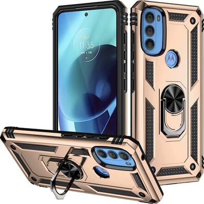 Hoesje geschikt voor Moto G71 hoes Hybrid Armor Anti-Shock hoesje Goud - Hoesje geschikt voor Moto G71 Hoesje kickstand Ring houder cover TPU backcover hoesje