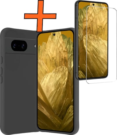 Hoes - Met Screenprotector - Geschikt voor Google Pixel 8a - Sterk & Shockproof - Back Cover - Siliconen Case - Telefoon Hoes - Zwart