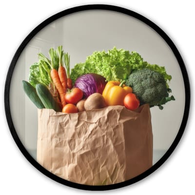 Poster in lijst Rond - Fotolijst 40x40 cm - Posters - Papieren - Boodschappen - Groente - Kleurrijk - Ronde posterlijst zwart - Decoratie - Wanddecoratie woonkamer - Muurdecoratie slaapkamer