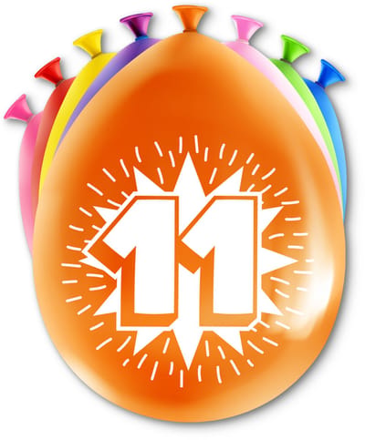 LUQ – Latex Ballonnen Happy Party 11 Jaar – 8 Stuks – Veelkleurig – Verjaardag Decor – Feest Versiering – Helium Ready