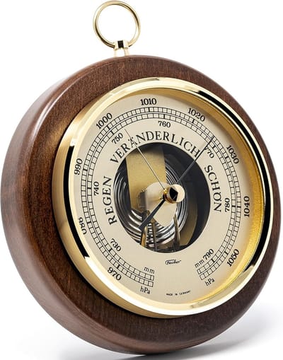 Barometer Walnootkleur - Weerstation Binnen - Weer Voorspellen - Fijnmechanisch Instrument - 17 x 5.3 x 20.5 cm - Bruin