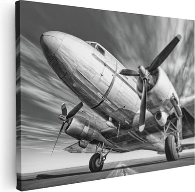 Artaza Canvas Schilderij Propellervliegtuig - 40x30 cm - Klein - Muurdecoratie Vintage - Wanddecoratie Woonkamer - Schilderijen Op Canvas