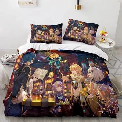 Spel Genshin Impact Dekbed Beddengoed Sets Quilt Bedovertrek Dekbedovertrek Kussensloop 2-3 Stuks Sets Jongens Volwassen Maat US Twin(172x218cm)