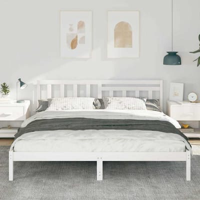 vidaXL - Bedframe - met - hoofdeinde - Wit - 200 - x - 200 - cm - Massief - grenenhout