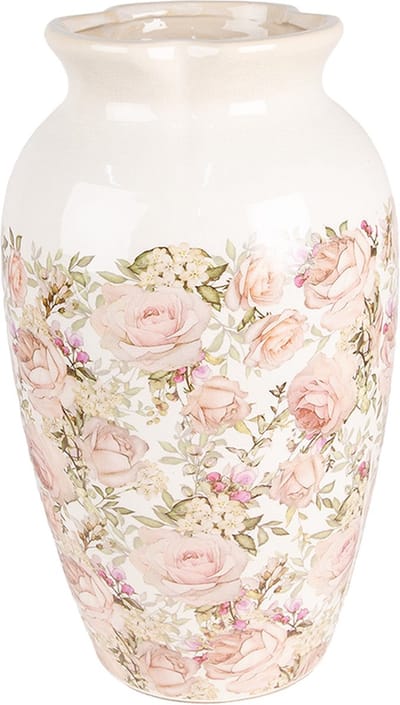 Clayre & Eef Vaas Ø 21x37 cm Beige Roze Keramiek Rozen