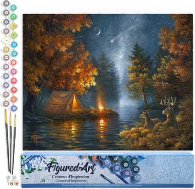 Figured'Art Schilderen op Nummer Volwassenen canvas Kamperen onder een gerst - Handwerk acrylverf Kit DIY Compleet - 40x50cm zonder frame