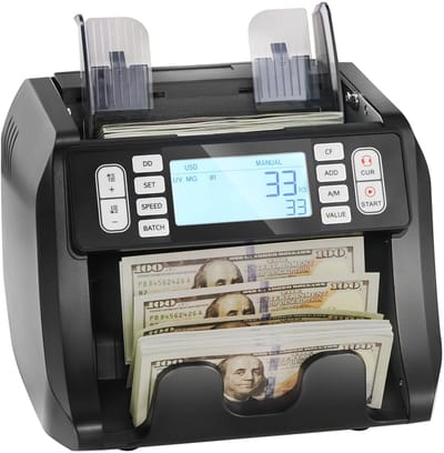 Geldtelmachine, Bankbiljetten Teller met UV-, MG-, IR- en DD-valsegelddetectie, USD- en EUR-geldtelmachine, Optel- en Batchmodus, Groot LCD en Extern Display
