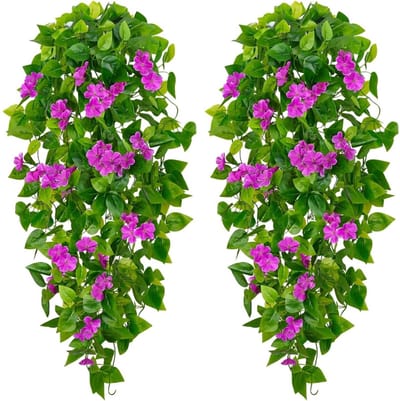 Daity 2-pack kunstbloemen voor buiten - kunstzijden hangplanten voor buiten, tuin, veranda, raam, woondecoratie - geschikt voor aan de muur - als decoratie (paars)