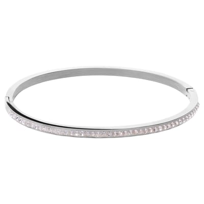 Lucardi - Dames Stalen bangle small met kristal - Armband - Staal - Zilverkleurig - 62 mm