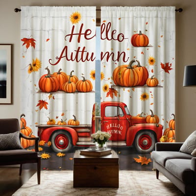 2 pièces Décoration de rideau paysage Camion Citrouille Fête de la Moisson HD Jaune attache rideau imprimé numériquement Style Décoration de Maison W52H63inchW132H160cm gray