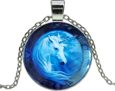 Fako Bijoux® - Ketting - Cabochon - Eenhoorn - Blauw
