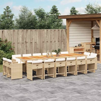 vidaXL - 17-delige - Tuinset - met - kussens - poly - rattan - beige