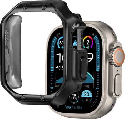 Bandz TPU hoesje geschikt voor Apple Watch Ultra / Ultra 2 - 49mm - gegalvaniseerde TPU case - hoes met extra beschermende randen (zwart)