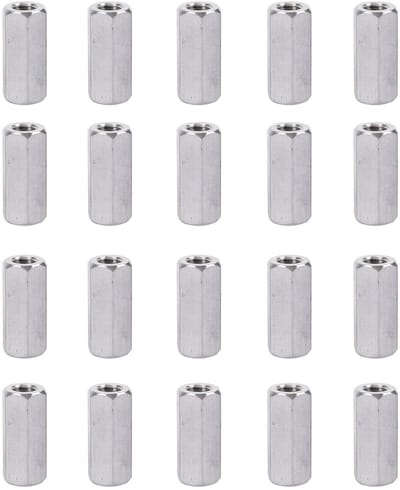 Dailygoods - 20 stuks lange stangmoeren, M6 zeskantige hulsmoeren, zeskantige koppelingsmoer, koolstofstaal, gegalvaniseerde lange moer voor huishoudelijke kantoorapparaten en andere machines (M6 x 10 x