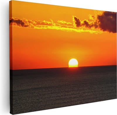 Artaza Canvas Schilderij Zee En Strand - 40x30 cm - Klein - Muurdecoratie Zonsondergang - Wanddecoratie Woonkamer - Schilderijen Op Canvas