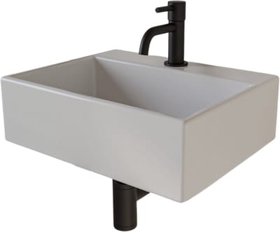 AquaVik Fonteinset Kvadrat Keramisch Wit Kraan Midden Mat Zwart Kraan 38,4x30x12cm