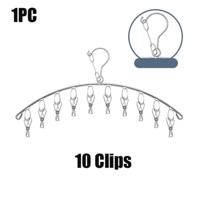 1 pièce Cintre à sécher le linge en acier inoxydable avec 10/16 pinces, séchoir à vêtements coupe-vent, pinces, support pour chaussettes/sous-vêtements/chaussettes, outils pour la maison gray