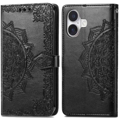 imoshion Hoesje - Geschikt voor Apple iPhone 16 - Mandala Bookcase - Zwart