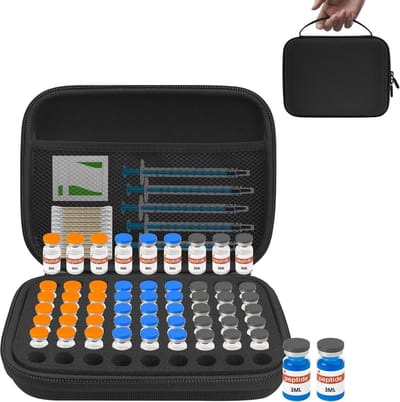Peptide Opbergbox 63 Flacons – Insuline Opbergtas met Gaasvak – Beschermende Opbergcase voor Koelkast en Reizen - 63 Vials