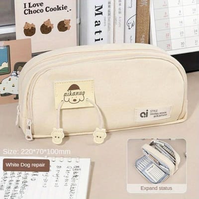 Trousse à crayons Papeterie coréenne Trousses à crayons Grands sacs pour filles Trousses à crayons d'école Trousse à crayons Kawaii pour chien Produits de trousse blanc