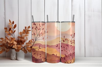 Thermosbeker Herfst landschap - 600 ml RVS Tumbler met Rietje - Cadeau - Schoolbeker - Antilek dop - Vaatwasserbestendig - Werkbeker - To go beker - Zomaar