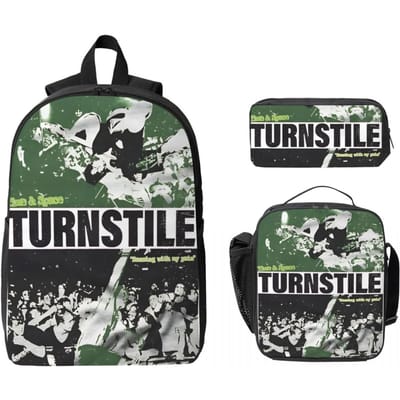 3 Stuks Turnstile Amerikaanse Hardcore Punk Band Rugzak Set voor Jongen Meisje Pennen Etuis Boekentassen Sets met Lunchbox Voor Studenten Rugzak