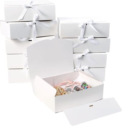 Geschenkdozen met deksel - Feestdozen Verpakkingen - Cadeaus Inpakken - Snelle Installatie Lintsluiting - 16 stuks - Wit