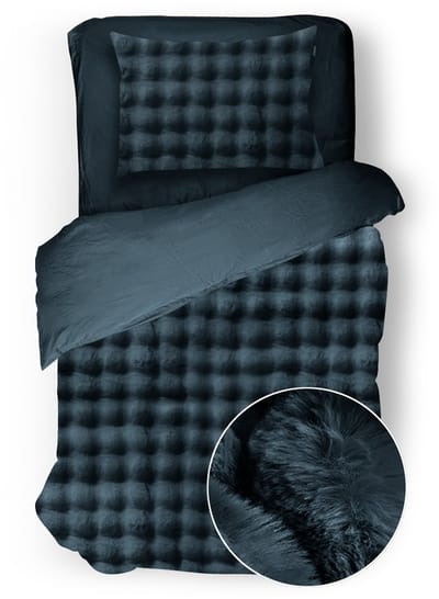 Eleganzzz Dekbedovertrek Shiny Bubble Pom Pom Flanel Fleece - Steel Blue - Dekbedovertrek 140x200/220cm - 100% flanel fleece - Eenpersoons dekbedovertrekken - 140x220cm - Teddy Dekbedovertrek - Fluffy Dekbedovertrek - Effen Dekbedovertrek