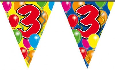 Folat Leeftijd vlaggenlijn - 3 jaar - 10 meter - verjaardag feest versiering - vlaggetjes