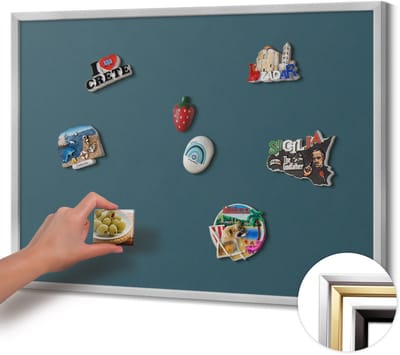 Wallfluent - Maritiem Magneetbord in Effen Kleuren - 80 cm x 60 cm - Magneetbord met Zilveren Frame - Donkerblauwe kleur - Memobord voor Keuken - Magnetisch Bord Kindvriendelijk - Magnetisch Wandbord