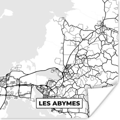 Poster Kaart - Frankrijk - Stadskaart - Plattegrond - Les Abymes - Zwart wit - 100x100 cm XXL