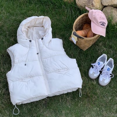Herfst en Winter Nieuwste Vest Dons Katoen Gewatteerde Jas Kort Katoen Gewatteerd Vest Dames Klein Met Capuchon Ontspannen Pasvorm Vest 2XL gray
