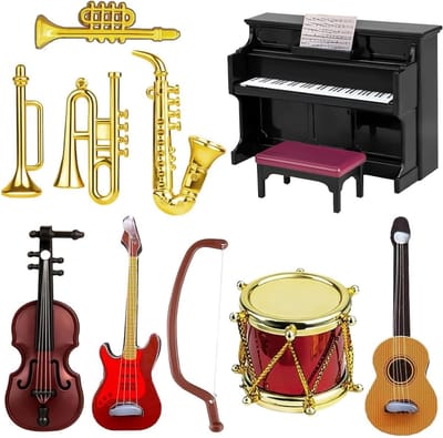 Miniatuur Muziekinstrumenten - Poppenhuis Accessoires - Poppenhuis Decoratie - Gedetailleerd Realistisch - 10 Stuks - Multicolor