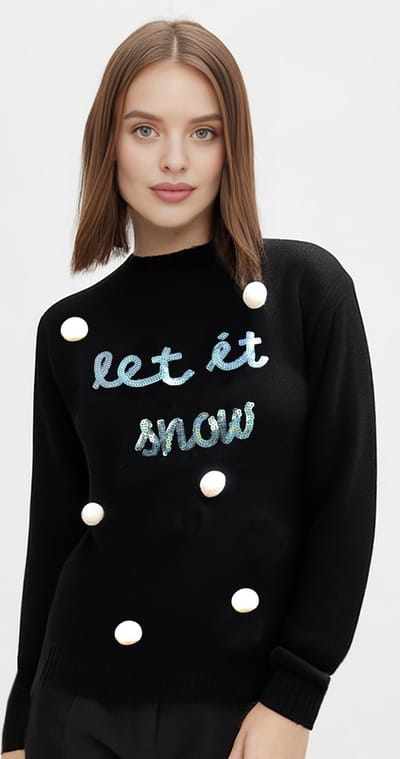 Starry Indigo - Foute Kersttrui / Sweater Dames | Let it Snow | Zwart | Maat S