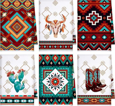 Keukendoeken Set - Theedoeken Boho - Keuken Schoonmaken - 6 Verschillende Designs - 60 x 46 cm - Westelijk Thema