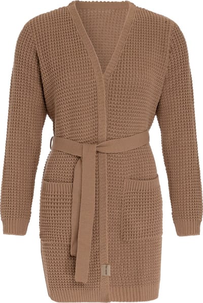 Knit Factory Robin Gebreide Dames Vest - Grof gebreide cardigan - Bruin Damesvest - Middellang vest reikend tot boven de knie - Nude - 36/38 - Met steekzakken