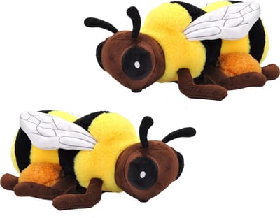 Pluche knuffel dieren Ecokins honingbij - 2x - zwart/geel - 30 cm - Insecten