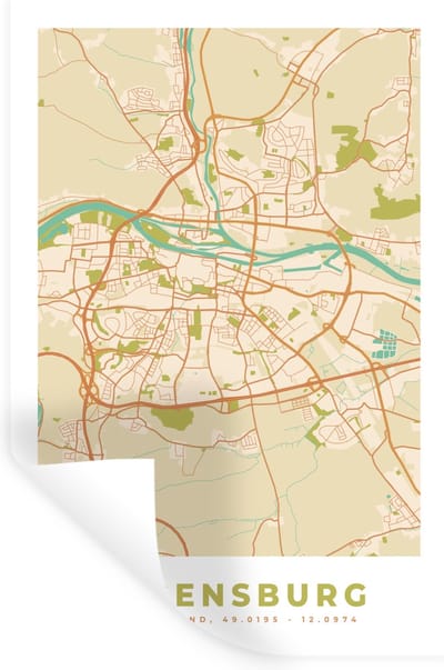 Muurstickers - Sticker Folie - Regensburg - Plattegrond - Kaart - Vintage - Stadskaart - 20x30 cm - Plakfolie - Muurstickers Kinderkamer - Zelfklevend Behang - Zelfklevend behangpapier - Stickerfolie