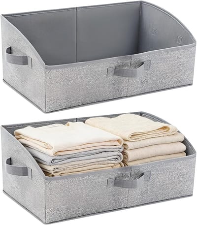 Opbergdozen Set van 2, Rechthoekige Opbergcubes, Niet-Geweven Dozen met Handvat voor Kleding, Speelgoed en Boeken, 50 x 28.5 x 20 cm, Lichtgrijs