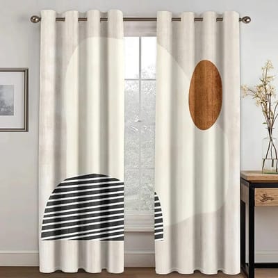 2 Panelen Zon Abstract Geometrisch Design Kunst Modern Eenvoud Semi-verduisterend Dunne Gordijnen voor Raam Slaapkamer cortinas Decor 240W270H(CM)95x107in&Grommet Top